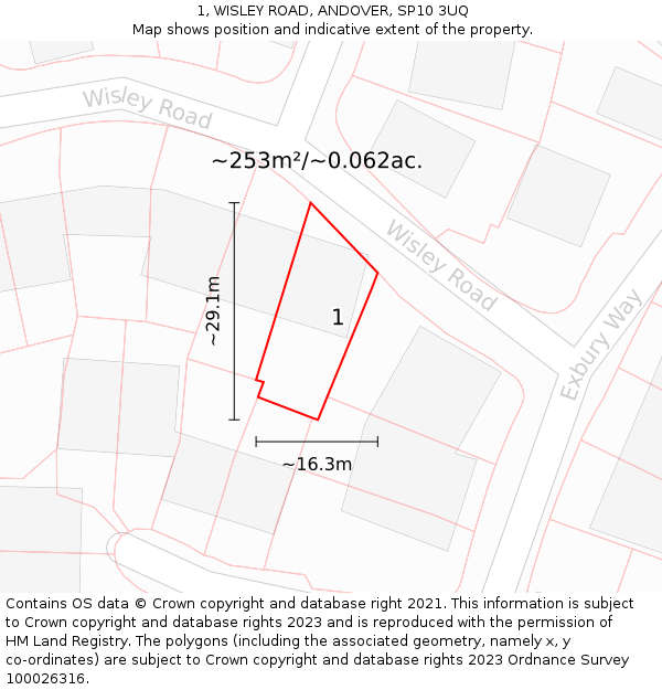 1, WISLEY ROAD, ANDOVER, SP10 3UQ: Plot and title map