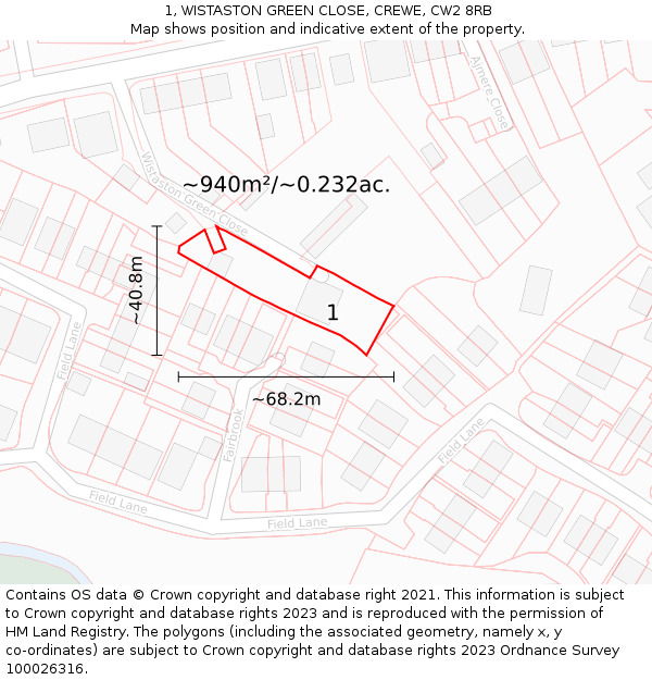 1, WISTASTON GREEN CLOSE, CREWE, CW2 8RB: Plot and title map