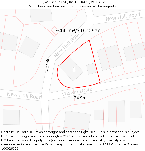 1, WISTON DRIVE, PONTEFRACT, WF8 2UX: Plot and title map