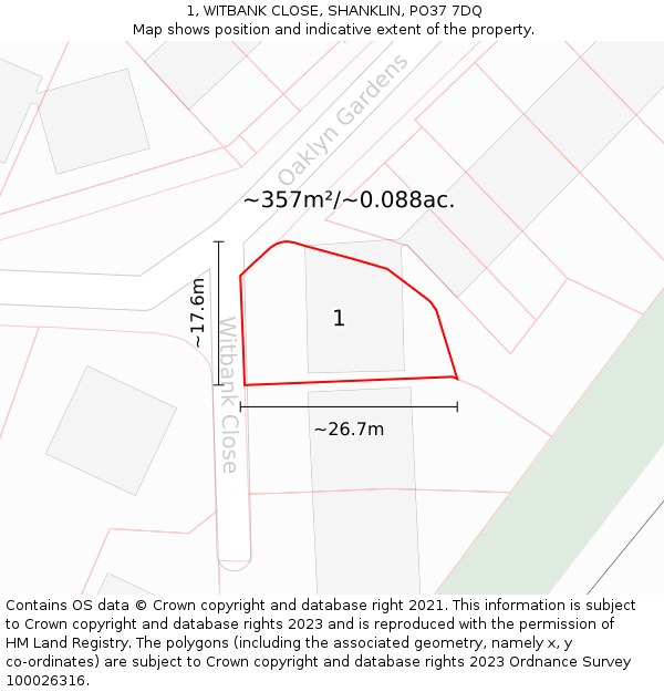 1, WITBANK CLOSE, SHANKLIN, PO37 7DQ: Plot and title map