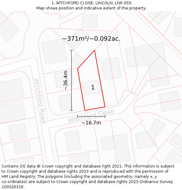 1, WITCHFORD CLOSE, LINCOLN, LN6 0SS: Plot and title map