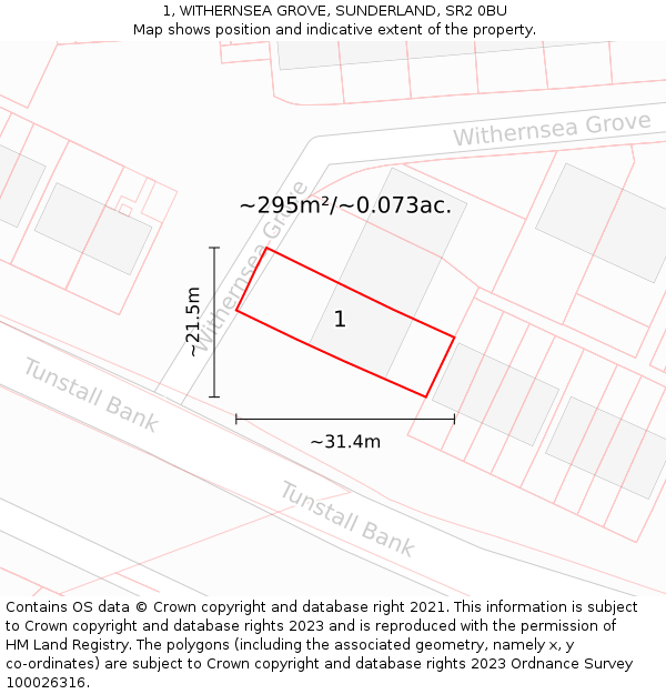 1, WITHERNSEA GROVE, SUNDERLAND, SR2 0BU: Plot and title map