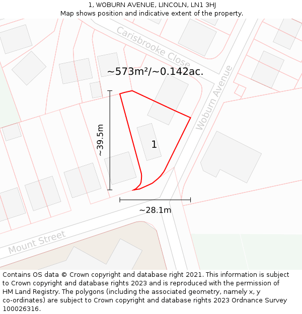 1, WOBURN AVENUE, LINCOLN, LN1 3HJ: Plot and title map
