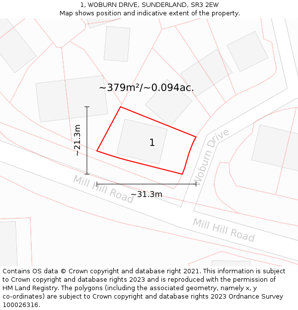 1, WOBURN DRIVE, SUNDERLAND, SR3 2EW: Plot and title map