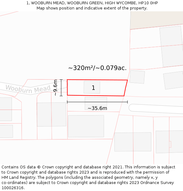 1, WOOBURN MEAD, WOOBURN GREEN, HIGH WYCOMBE, HP10 0HP: Plot and title map