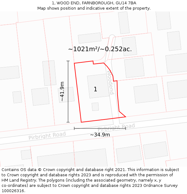 1, WOOD END, FARNBOROUGH, GU14 7BA: Plot and title map