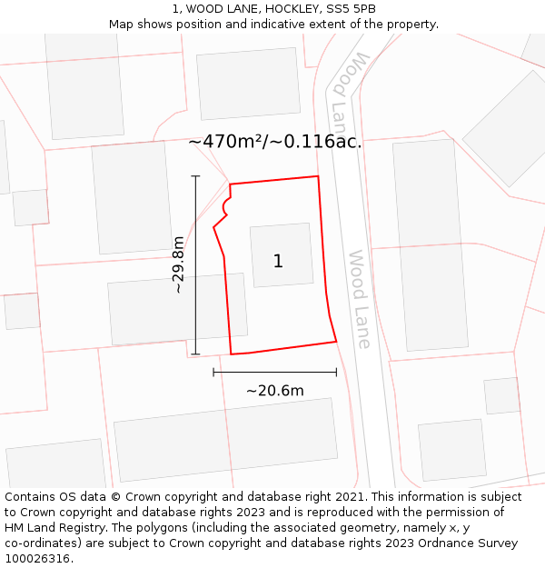 1, WOOD LANE, HOCKLEY, SS5 5PB: Plot and title map