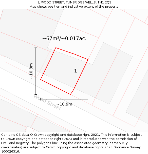 1, WOOD STREET, TUNBRIDGE WELLS, TN1 2QS: Plot and title map