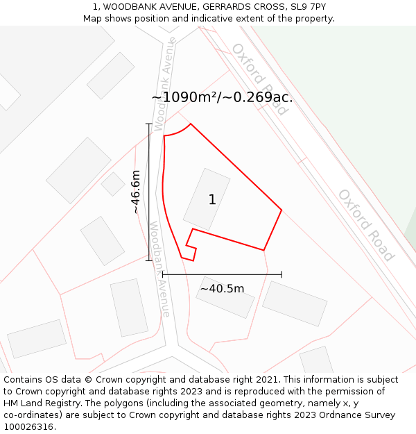 1, WOODBANK AVENUE, GERRARDS CROSS, SL9 7PY: Plot and title map