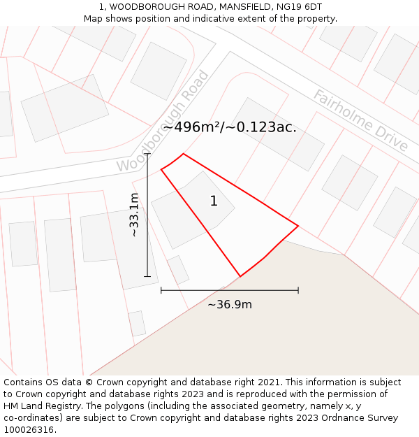 1, WOODBOROUGH ROAD, MANSFIELD, NG19 6DT: Plot and title map