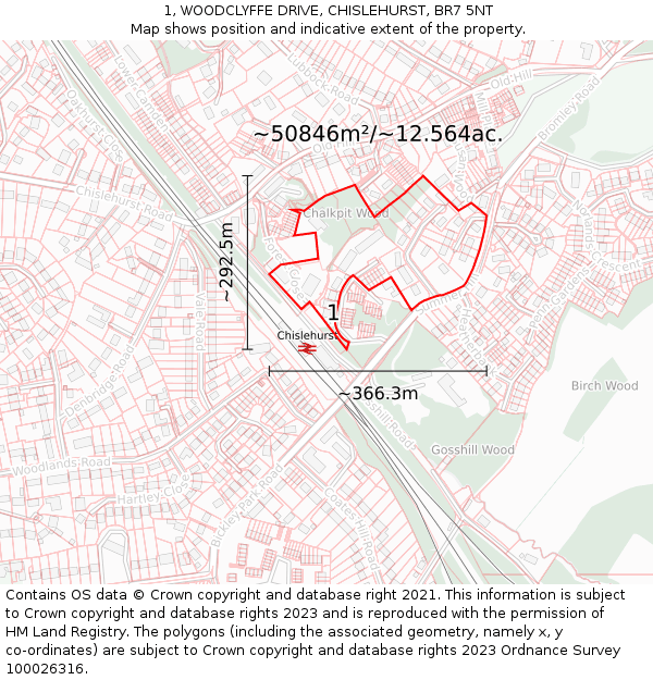 1, WOODCLYFFE DRIVE, CHISLEHURST, BR7 5NT: Plot and title map