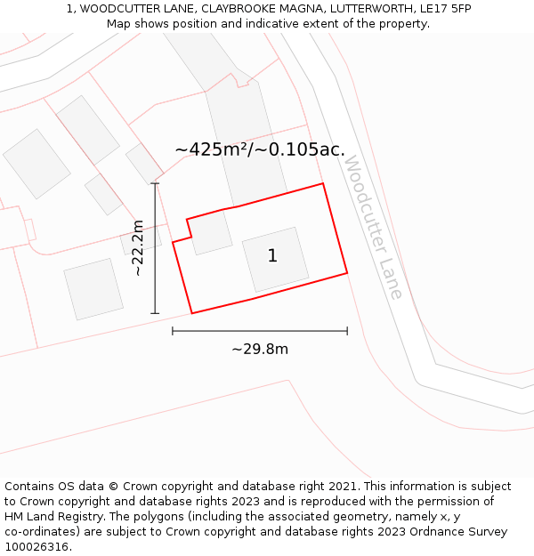 1, WOODCUTTER LANE, CLAYBROOKE MAGNA, LUTTERWORTH, LE17 5FP: Plot and title map