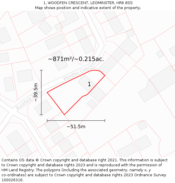 1, WOODFEN CRESCENT, LEOMINSTER, HR6 8SS: Plot and title map