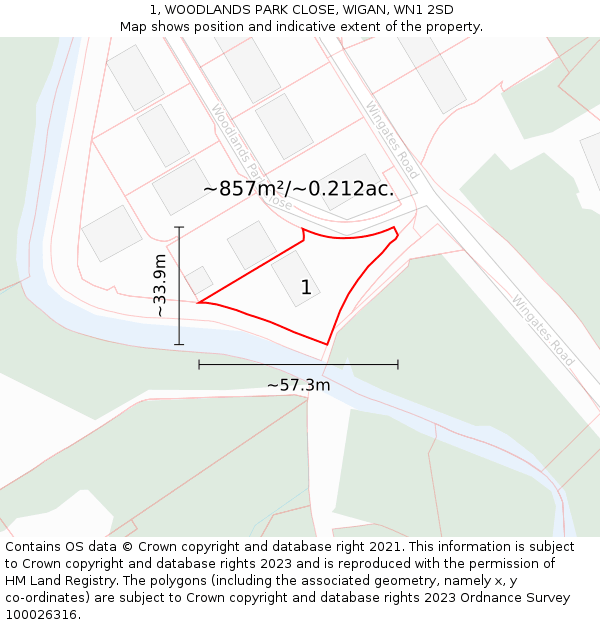 1, WOODLANDS PARK CLOSE, WIGAN, WN1 2SD: Plot and title map