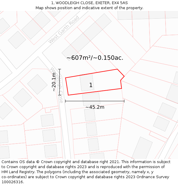 1, WOODLEIGH CLOSE, EXETER, EX4 5AS: Plot and title map