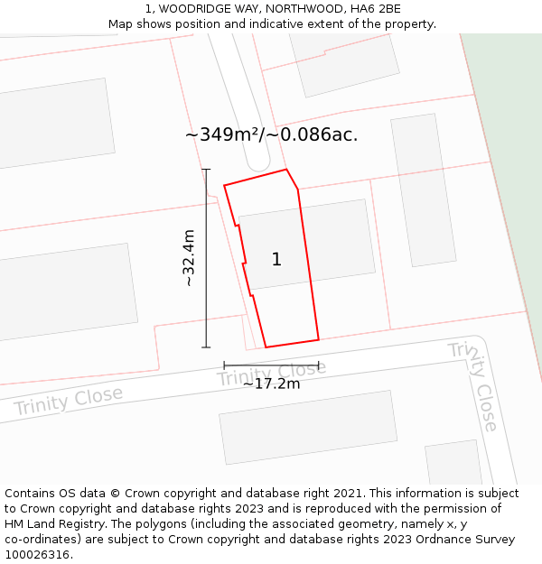 1, WOODRIDGE WAY, NORTHWOOD, HA6 2BE: Plot and title map
