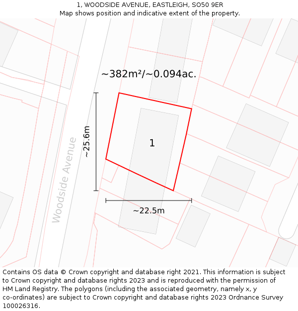1, WOODSIDE AVENUE, EASTLEIGH, SO50 9ER: Plot and title map