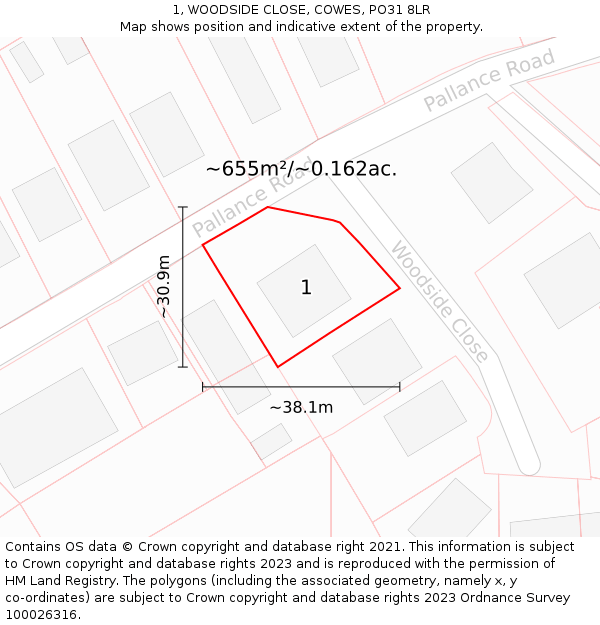 1, WOODSIDE CLOSE, COWES, PO31 8LR: Plot and title map