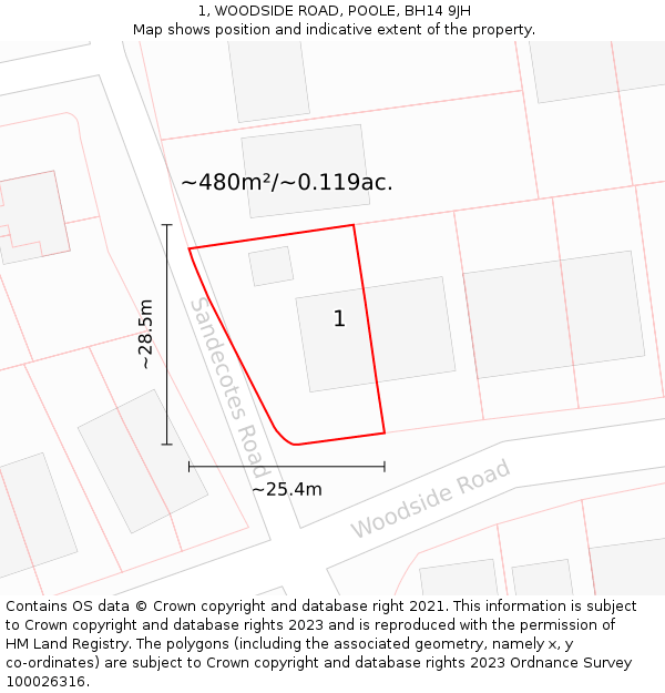 1, WOODSIDE ROAD, POOLE, BH14 9JH: Plot and title map