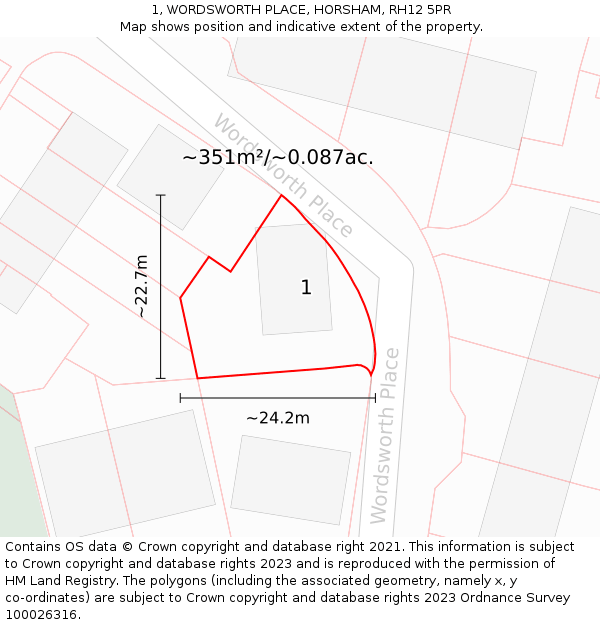 1, WORDSWORTH PLACE, HORSHAM, RH12 5PR: Plot and title map