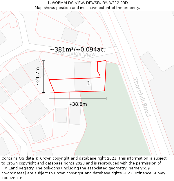 1, WORMALDS VIEW, DEWSBURY, WF12 9RD: Plot and title map