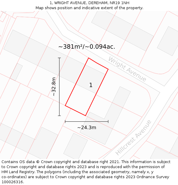 1, WRIGHT AVENUE, DEREHAM, NR19 1NH: Plot and title map