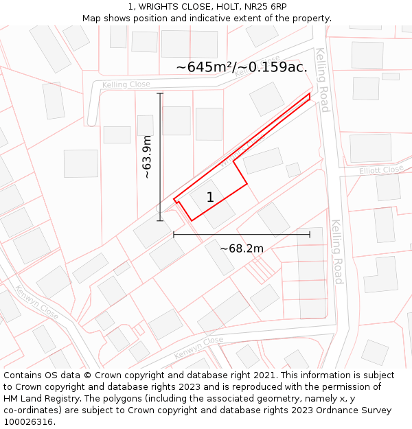 1, WRIGHTS CLOSE, HOLT, NR25 6RP: Plot and title map