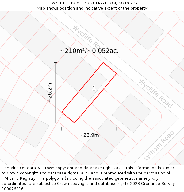 1, WYCLIFFE ROAD, SOUTHAMPTON, SO18 2BY: Plot and title map