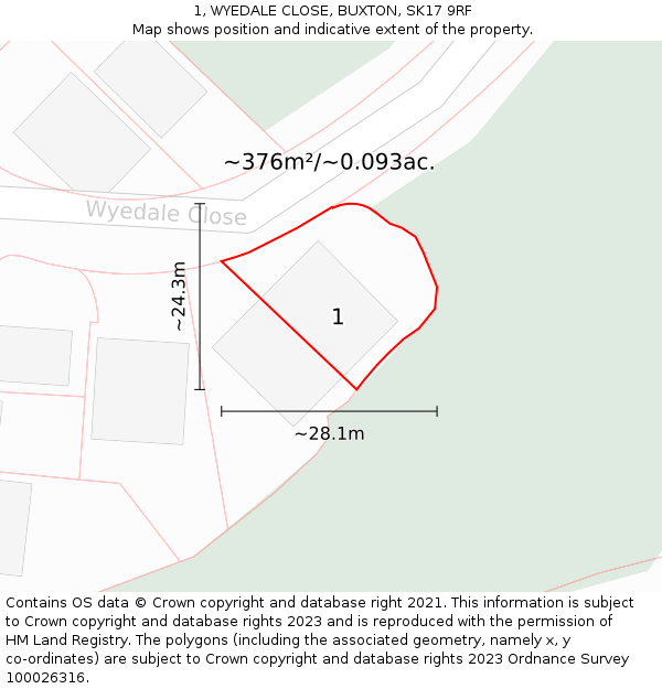1, WYEDALE CLOSE, BUXTON, SK17 9RF: Plot and title map