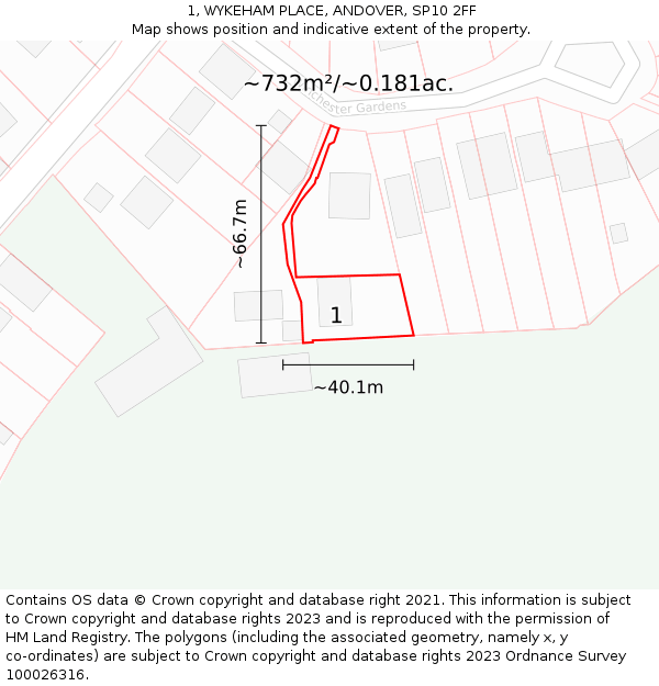 1, WYKEHAM PLACE, ANDOVER, SP10 2FF: Plot and title map