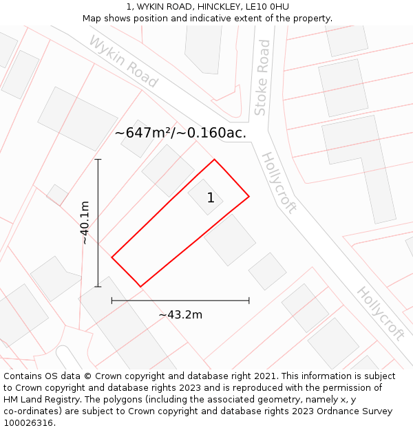 1, WYKIN ROAD, HINCKLEY, LE10 0HU: Plot and title map