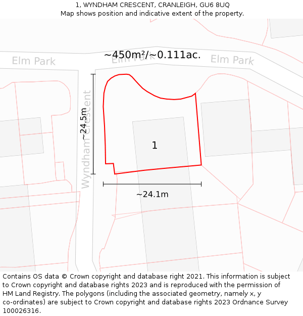 1, WYNDHAM CRESCENT, CRANLEIGH, GU6 8UQ: Plot and title map