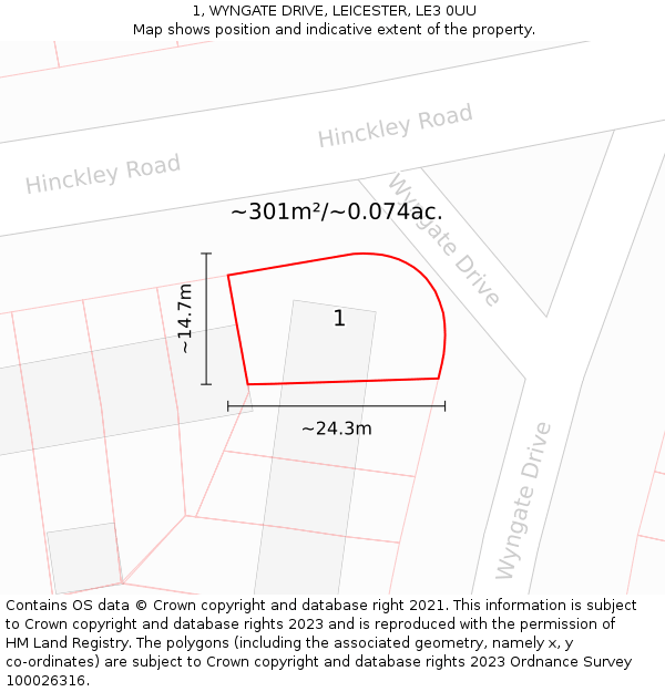 1, WYNGATE DRIVE, LEICESTER, LE3 0UU: Plot and title map