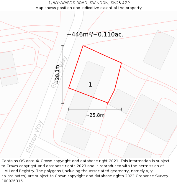 1, WYNWARDS ROAD, SWINDON, SN25 4ZP: Plot and title map