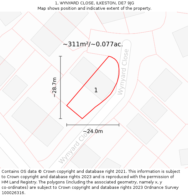 1, WYNYARD CLOSE, ILKESTON, DE7 9JG: Plot and title map