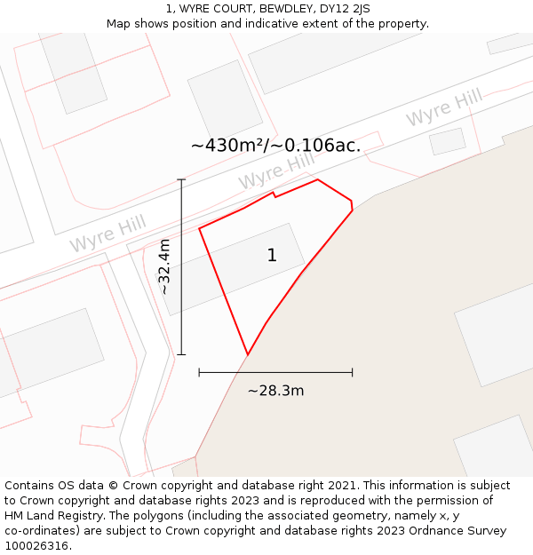 1, WYRE COURT, BEWDLEY, DY12 2JS: Plot and title map