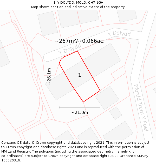 1, Y DOLYDD, MOLD, CH7 1GH: Plot and title map