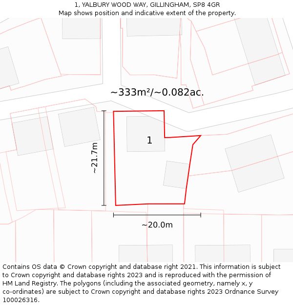 1, YALBURY WOOD WAY, GILLINGHAM, SP8 4GR: Plot and title map