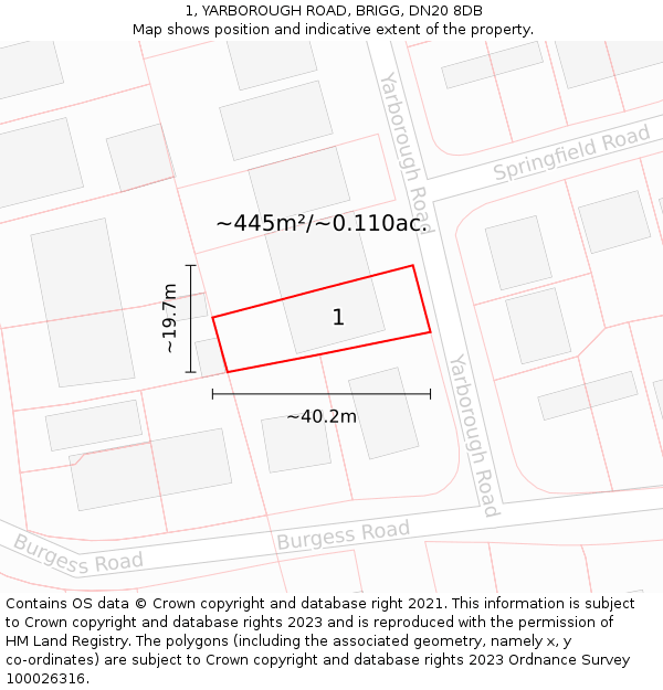 1, YARBOROUGH ROAD, BRIGG, DN20 8DB: Plot and title map