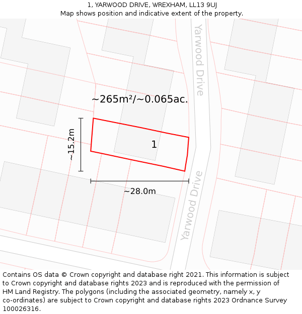 1, YARWOOD DRIVE, WREXHAM, LL13 9UJ: Plot and title map