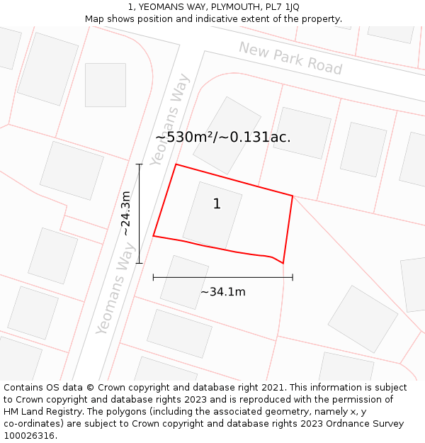 1, YEOMANS WAY, PLYMOUTH, PL7 1JQ: Plot and title map