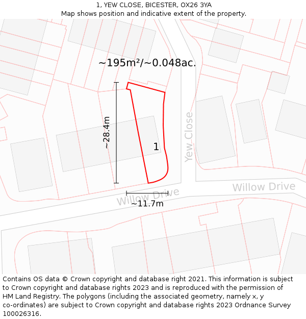 1, YEW CLOSE, BICESTER, OX26 3YA: Plot and title map