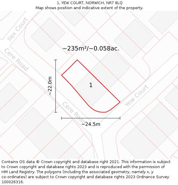 1, YEW COURT, NORWICH, NR7 8LQ: Plot and title map