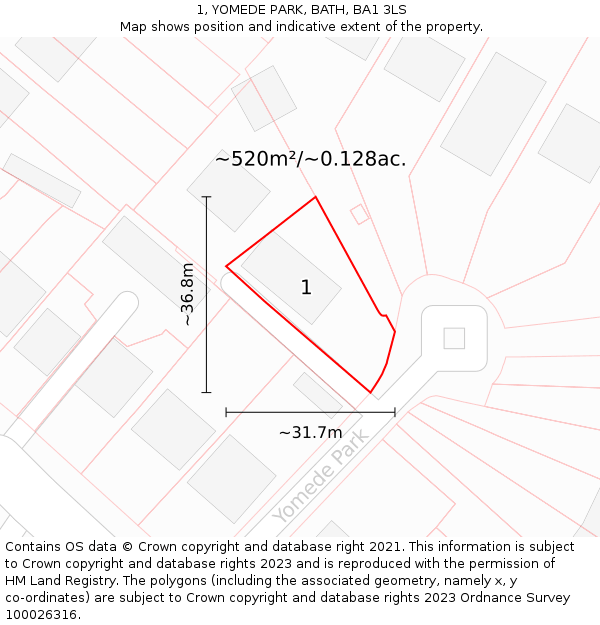 1, YOMEDE PARK, BATH, BA1 3LS: Plot and title map