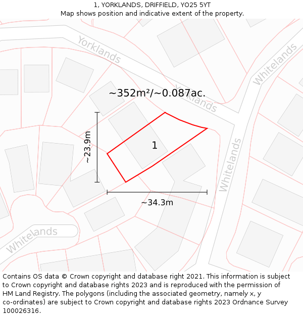 1, YORKLANDS, DRIFFIELD, YO25 5YT: Plot and title map