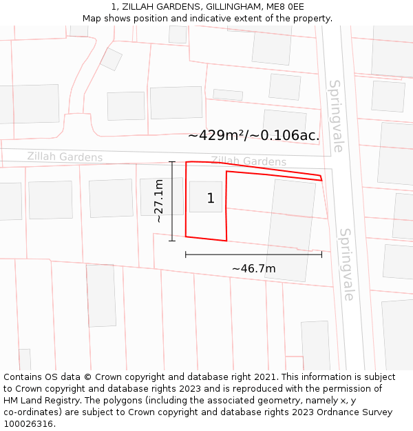 1, ZILLAH GARDENS, GILLINGHAM, ME8 0EE: Plot and title map