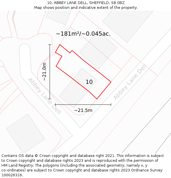 10, ABBEY LANE DELL, SHEFFIELD, S8 0BZ: Plot and title map
