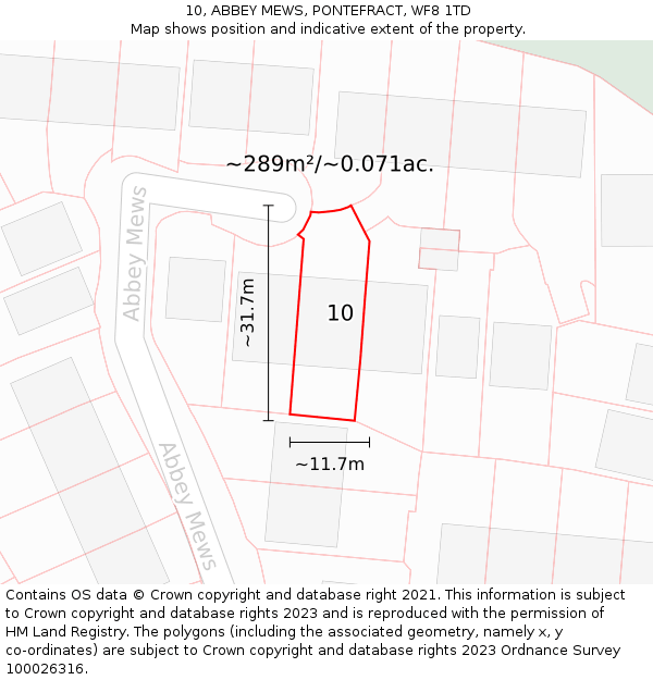 10, ABBEY MEWS, PONTEFRACT, WF8 1TD: Plot and title map