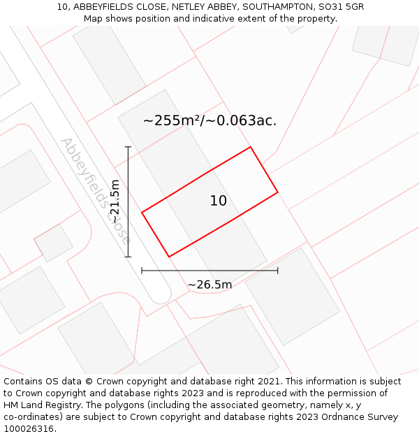 10, ABBEYFIELDS CLOSE, NETLEY ABBEY, SOUTHAMPTON, SO31 5GR: Plot and title map