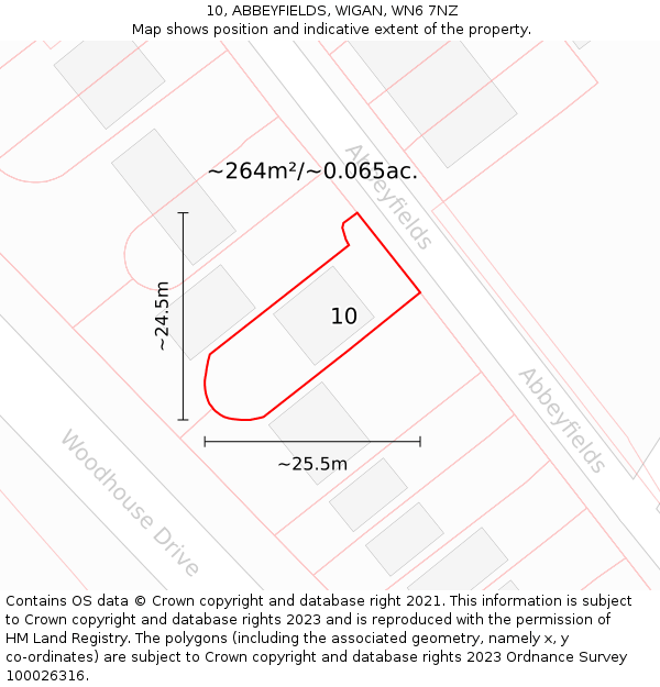 10, ABBEYFIELDS, WIGAN, WN6 7NZ: Plot and title map